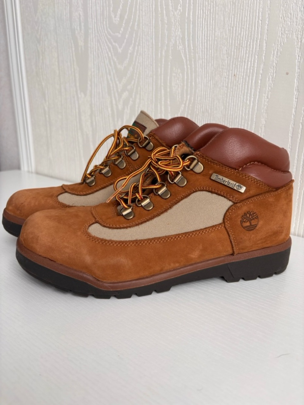 Timberland | Boys Chestnut Suede Hiking Boots with Tan Panels | Size 6